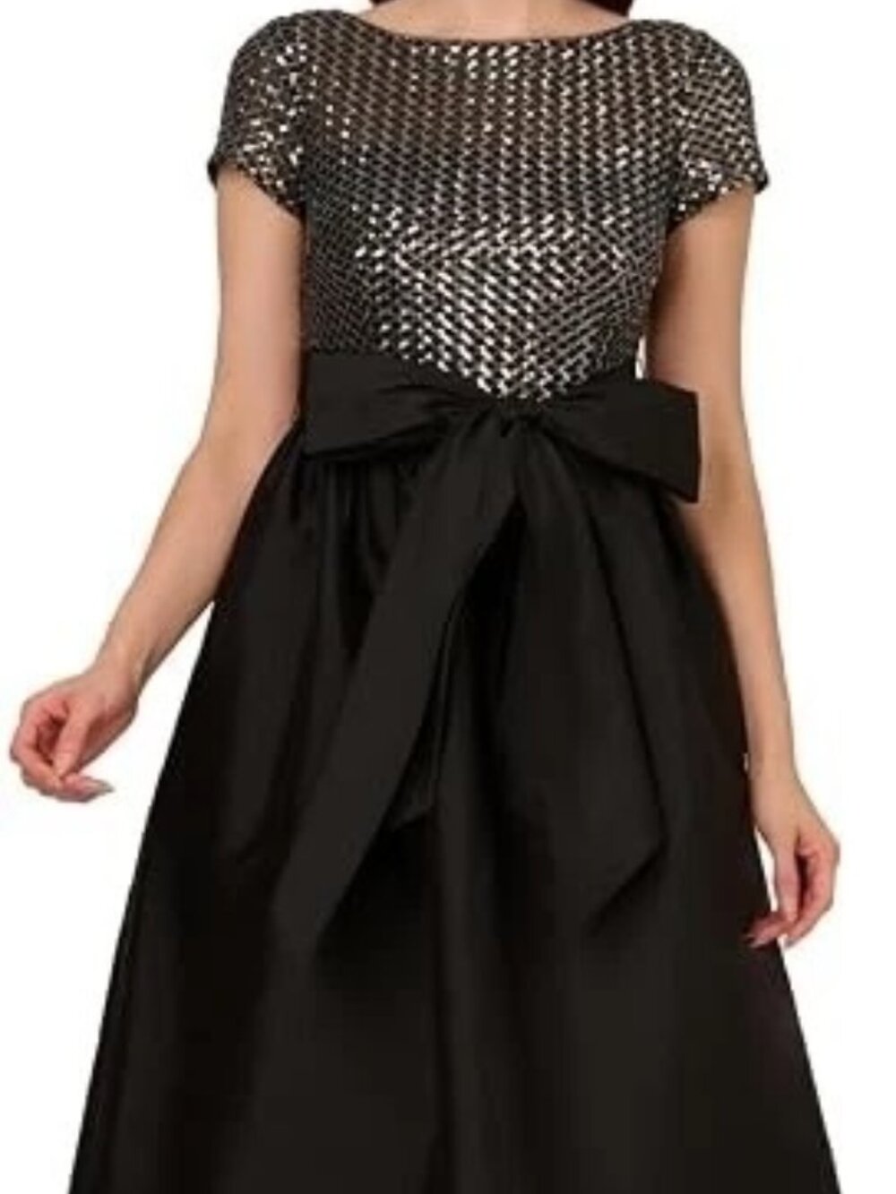 Adrianna Papell Black Silver Sequin High Low Taffeta Ball Gown